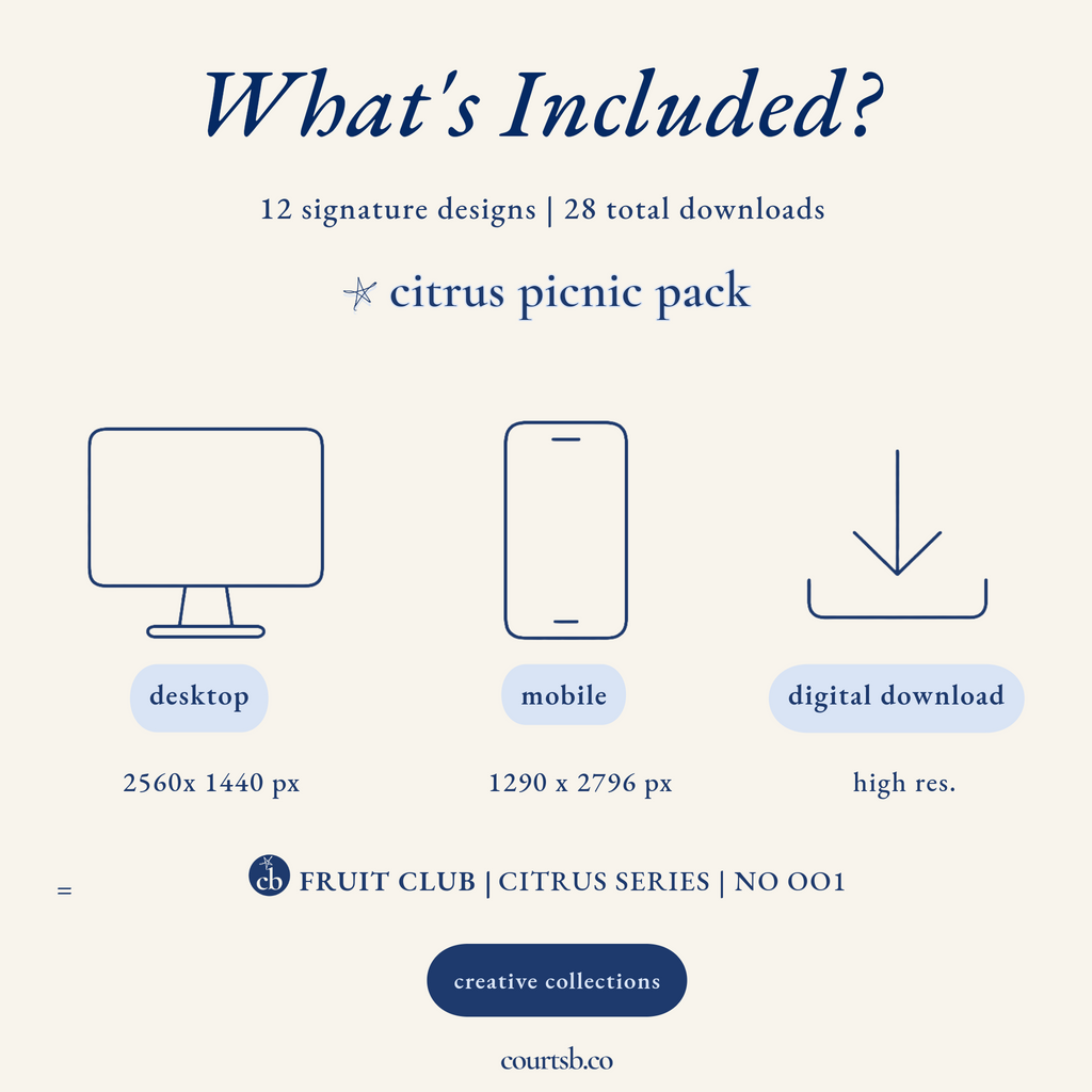 What's included in the Citrus Picnic Pack — 15 mobile and desktop wallpaper files