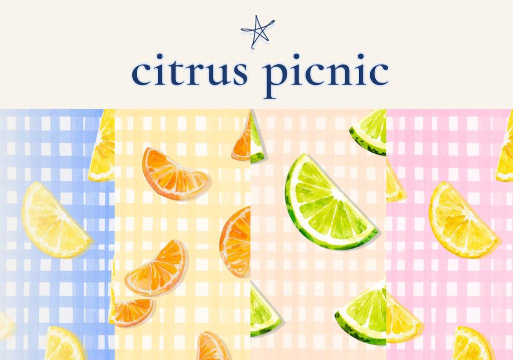 Citrus Picnic Pack wallpaper preview slideshow — gingham picnic patterns